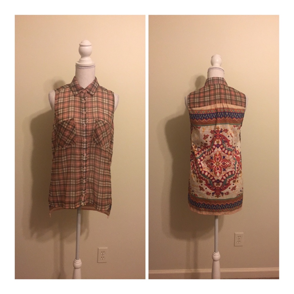 Zoe & Rose Boho Mixed Print Sleeveless Blouse